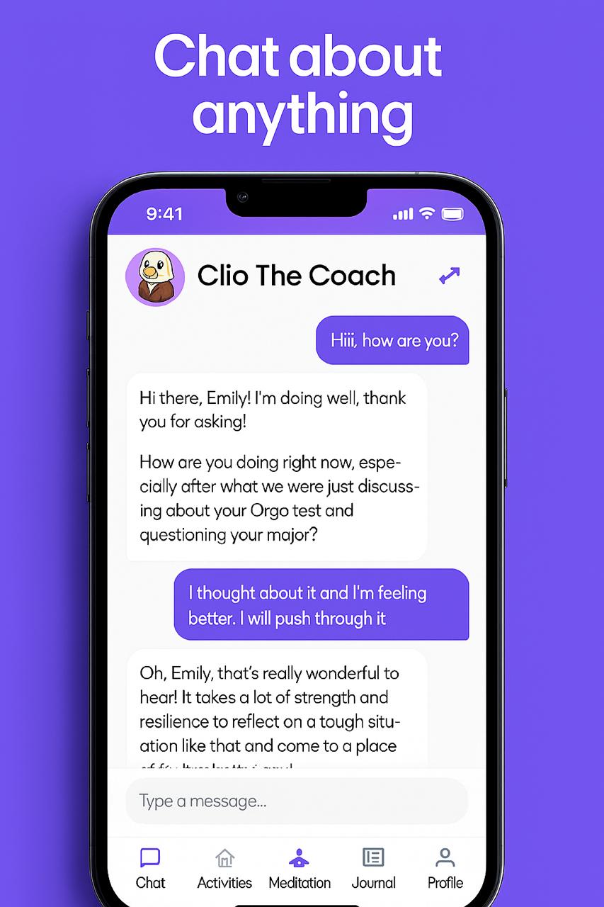 Screenshot of a chat with an AI coach in Mind Haven